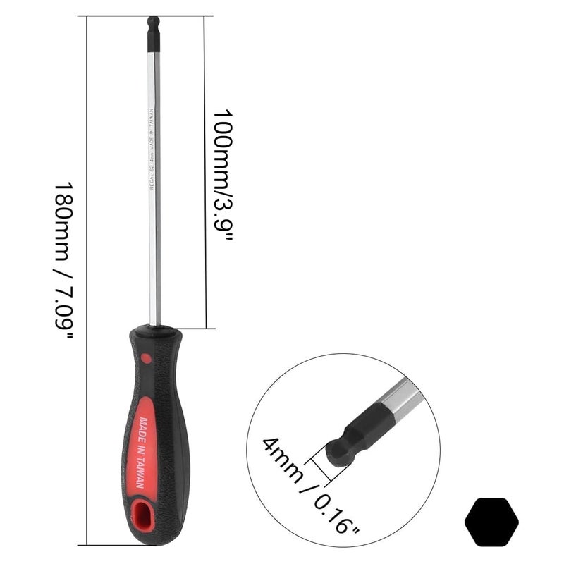 Utoolmart مفك براغي دقيق برأس كروي من يوتولمارت، 4 مم × 100 مم، مفكات بالدرير بتصميم سداسي، أداة يدوية 2 قطعة - Image 2